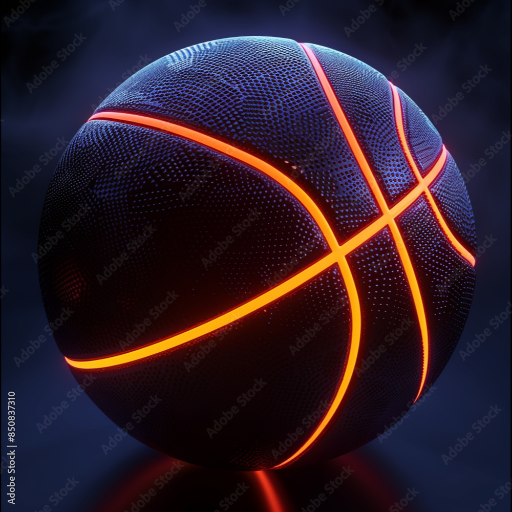 A black basketball ball with glowing orange lines, against a dark background A black basketball ball with glowing orange lines, against a dark background