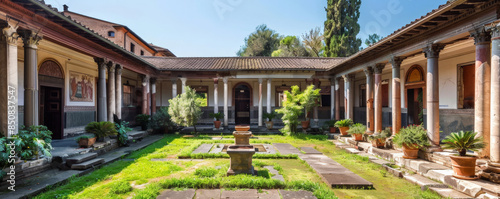 An ancient Roman villa with frescoed walls and open courtyards. © AI_images_for_people