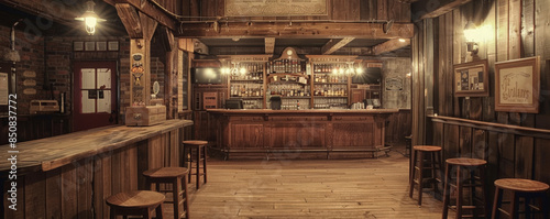 Obraz na płótnie An old Western saloon with wooden bar and swinging doors. w salonie