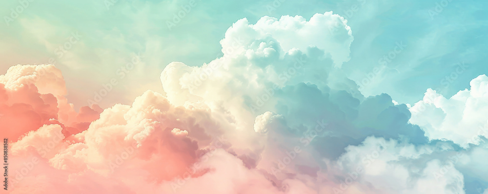 Colorful background with soft pastel clouds against a light blue sky. Colorful background with soft pastel clouds against a light blue sky.