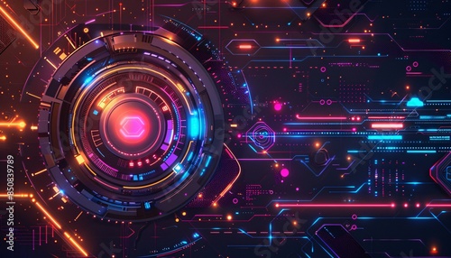 Futuristic Neon Lights and Digital Elements for UXUI Background Design 