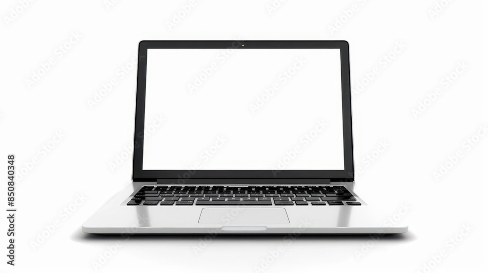 closeup of blank screen mockup on silver apple macbook laptop isolated on white background