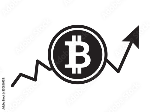 Cryptocurrency Rise vector illustration. Bitcoin BTC price increase, crypto volatility price spike and pick up. Stock market high profit. Crypto uptrend in value. Bullish candle and green up arrow