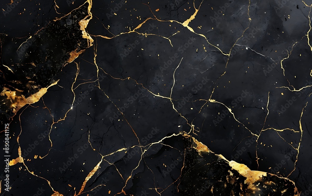 Black and gold cracked surface Black and gold cracked surface