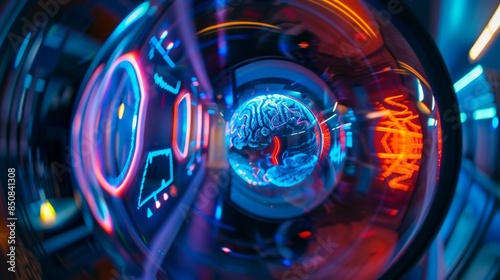 Wallpaper Mural Futuristic and vivid abstract image featuring neon lights and a digital representation of a human brain, highlighting modern technology. Torontodigital.ca