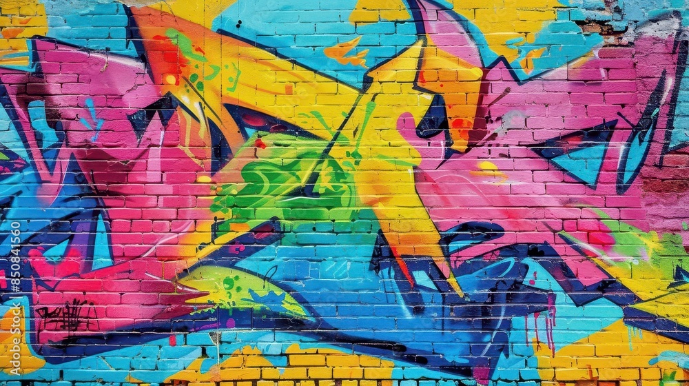 Fototapeta premium colorful graffiti art on urban brick wall vibrant street art grungy texture hip hop culture