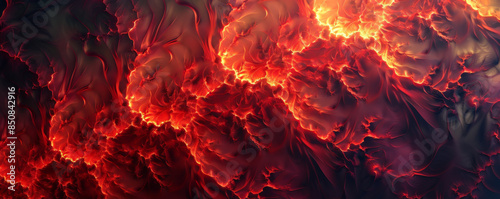 A fiery red and orange fractal with intense, jagged shapes.