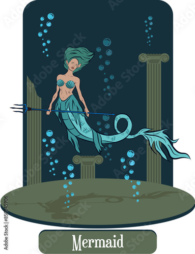 illustration vector isolated of  mythical creature, Siren, greek mithology