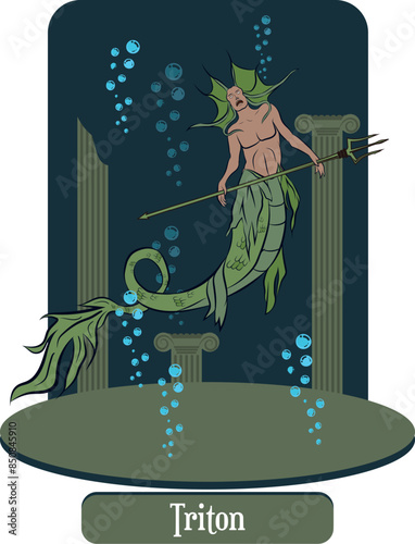 illustration vector isolated of  mythical creature, Triton, greek mithology