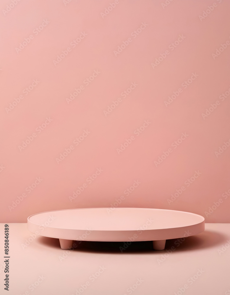 Large round pink stand on pink background, pedestal for product display Large round pink stand on pink background, pedestal for product display
