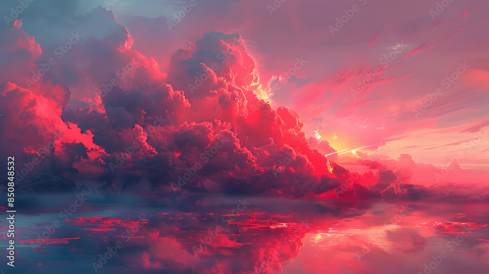 Fototapeta premium Red Smoke Clouds Background Explosion ,Red smoke on a black background Abstract background ,Red and smoke on smooth background