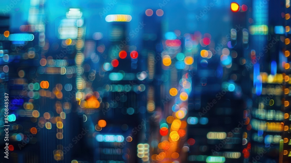 Fototapeta premium defocused city lights at night abstract urban skyscrapers in financial district