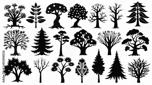 set of trees silhouettes