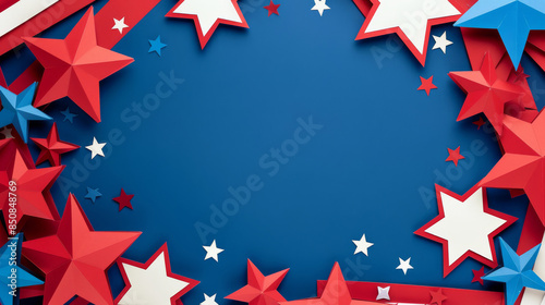 Patriotic star frame with red, white, and blue stars on a dark background. Ideal for American celebrations, holidays, and Independence Day themes.
