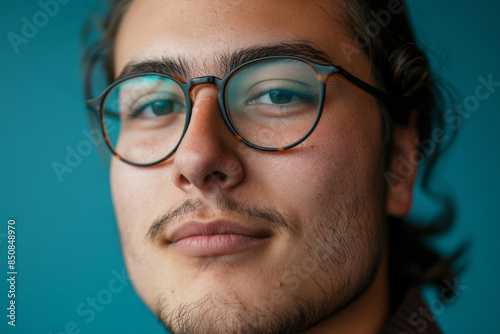 A man with glasses and a beard is looking at the camera, close up portrait © Sunday Cat Studio