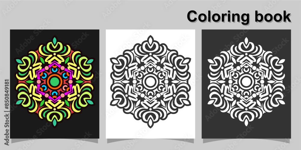 Fototapeta premium mandala shape coloring book. Isolated on white and black background. accompanied by colored contour.