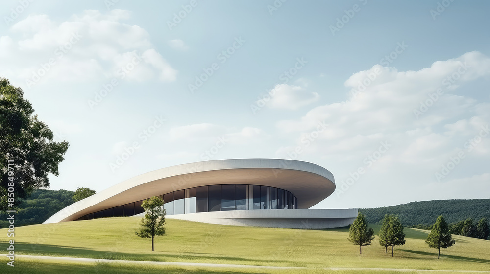 Sleek Futuristic Architecture in a Serene Landscape Sleek Futuristic Architecture in a Serene Landscape