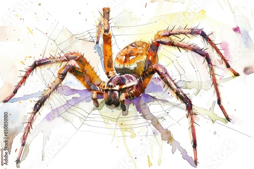 Spooky Spider Trap: Hand-Drawn Watercolor Arachnid Illustration on Dark Night Background