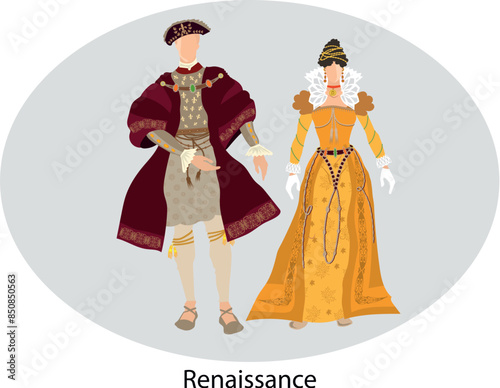 Illustration vector isolated of renaissance, traditional costumes