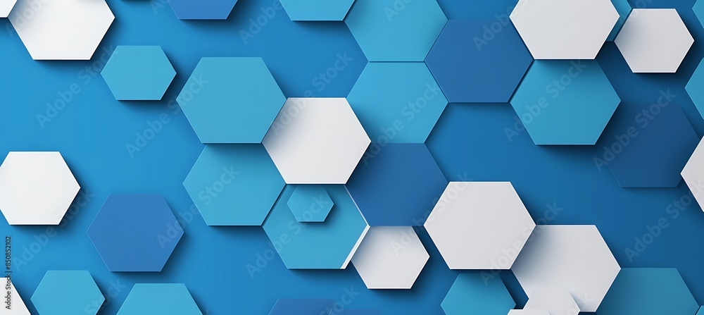 Hexagonal Blues: Elegant Blue and White Wallpaper Design with Geometric Hexagon Pattern Hexagonal Blues: Elegant Blue and White Wallpaper Design with Geometric Hexagon Pattern