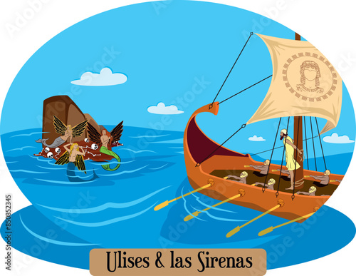 Illustration vector isolated of greek myths, Ulises, Odiseo, Odysseus.