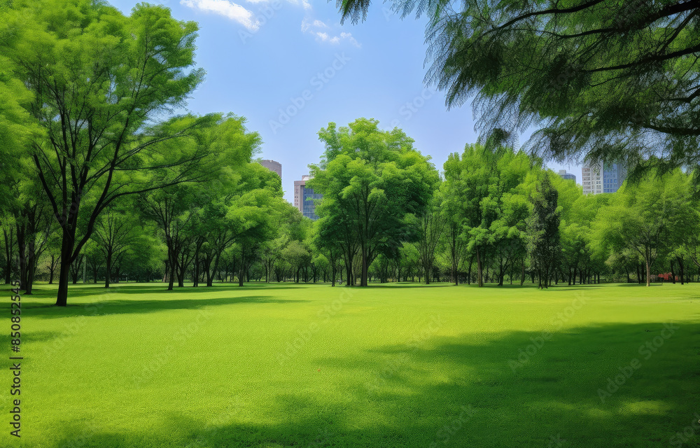 Fototapeta premium Serene City Park Oasis Amidst Urban Landscape