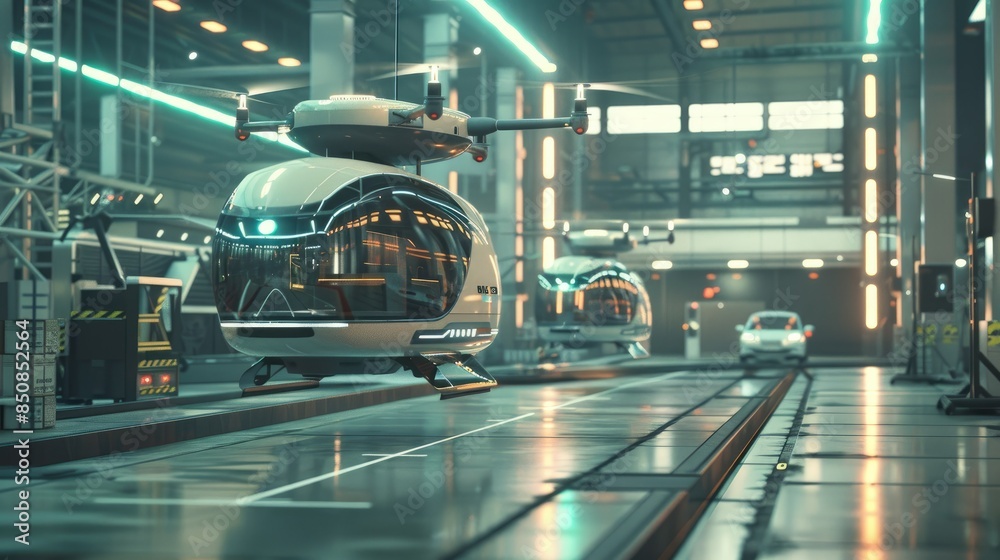 futuristic logistics hub with drone delivery and autonomous ground vehicles AI generated futuristic logistics hub with drone delivery and autonomous ground vehicles AI generated