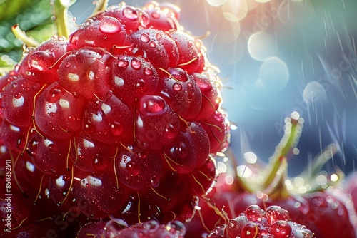 Close-Up of a Dewy Raspberry photo