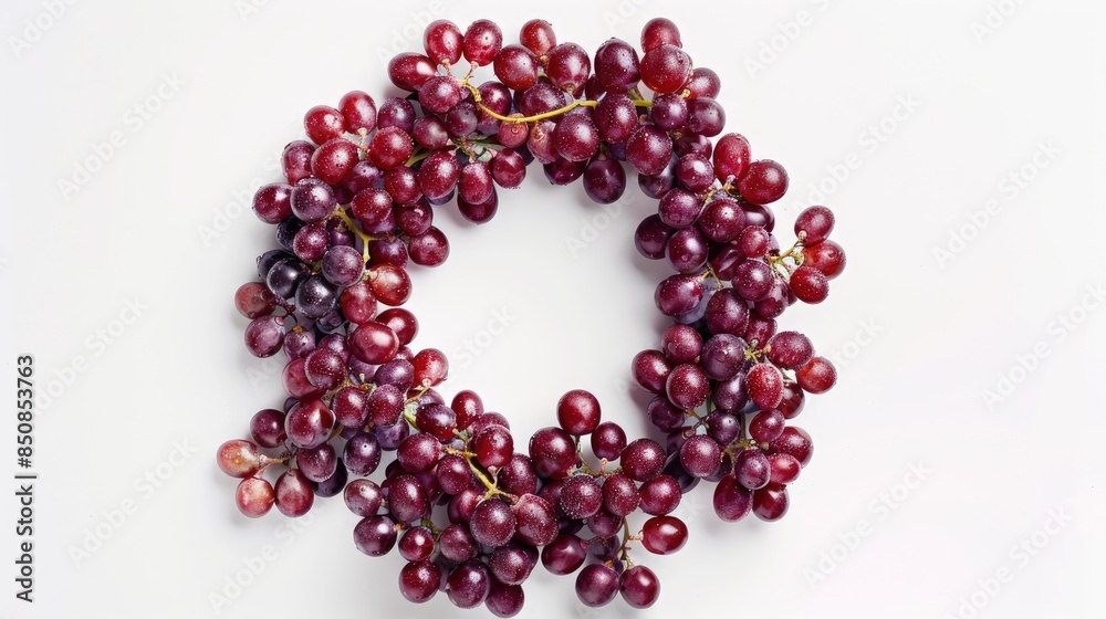 Grapes arranged in a circular pattern seen from above against a white backdrop Grapes arranged in a circular pattern seen from above against a white backdrop