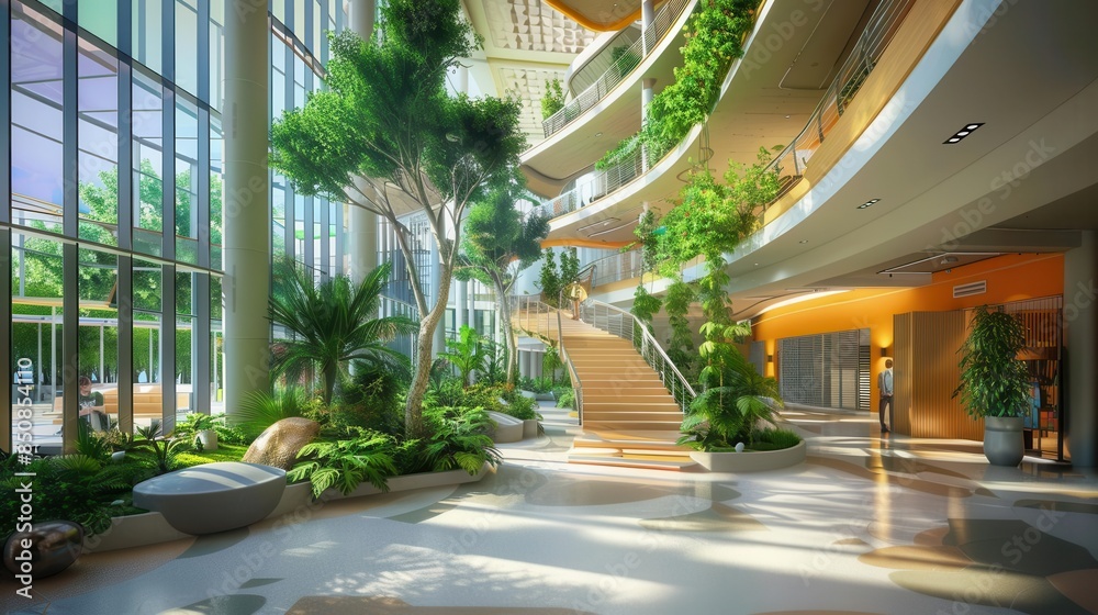 ecoeducation modern university interior with biophilic design and ...