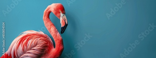 Pink Flamingo Against Blue Background
