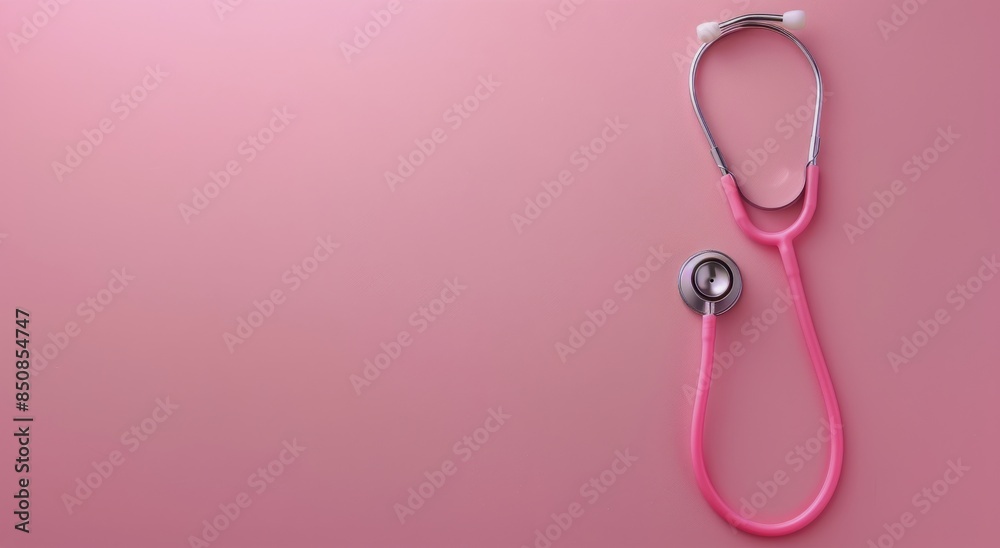 Fototapeta premium Pink Stethoscope on Pink Background