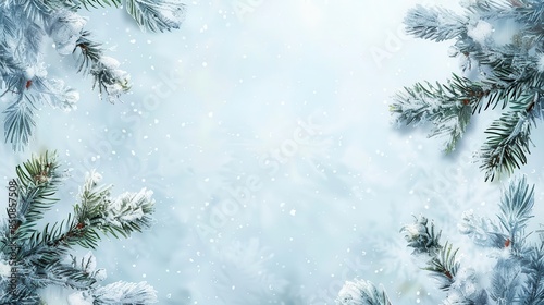 elegant winter wonderland christmas background with snowy trees and decorative frame