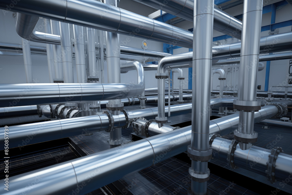 Modern Industrial Pipe System in Factory Modern Industrial Pipe System in Factory
