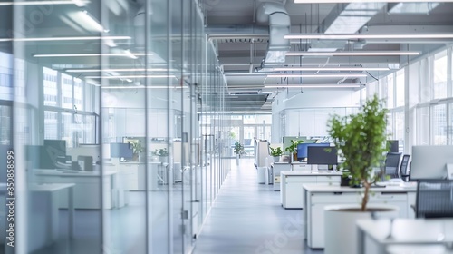 empty renewable energy consulting firm office with engineers workstations ready for innovation interior photography