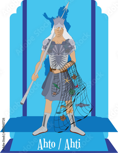 illustration vector isolated of Finnish God, Ahto, Ahti, Sea god,  Deepness god, Fishing God. photo