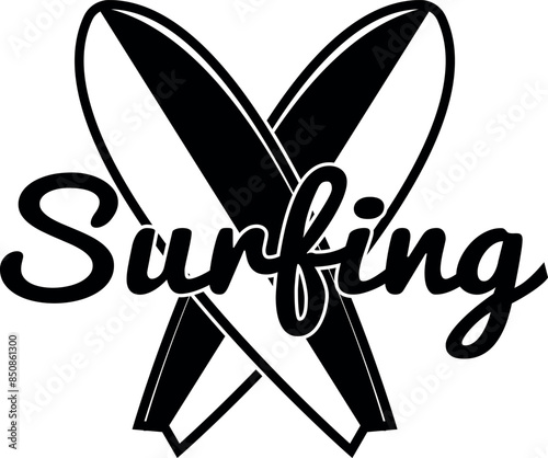 Lettering about surfing. Interesting and cool inscription. Palm illustration vector