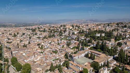 Konstfotografi vista aérea del barrio del Albaicín en Granada, Andalucía