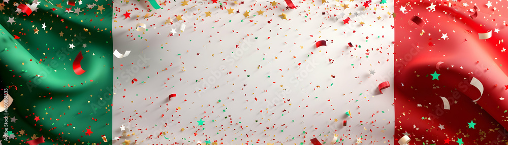Mexican Flag Bunting Celebrating Independence Day with Festive Decorations and Ample Text Space