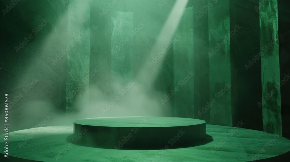 Obraz premium Spacious round stage with green mist and light