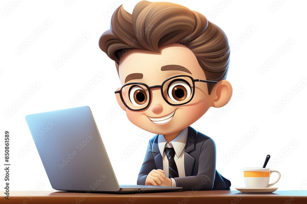 A cute business person, with a laptop, digital art, soft hues, isolated on white background A cute business person, with a laptop, digital art, soft hues, isolated on white background