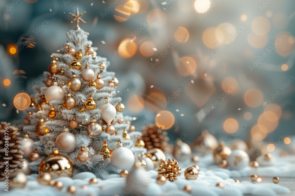 White Christmas Tree With Golden Ornaments