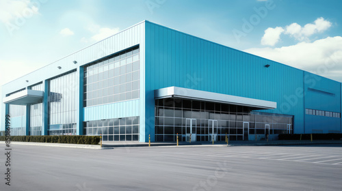 Contemporary Blue Warehouse Facility Under Clear Sky