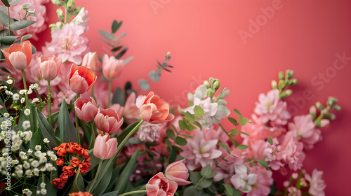 botanic mockup with blooming flowers