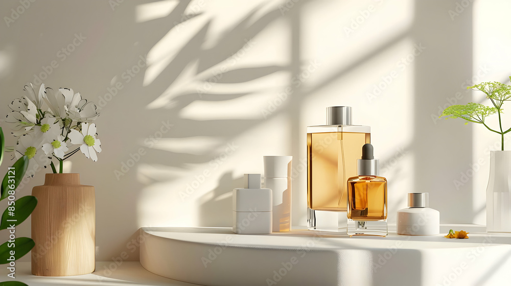 cosmetics mockup with perfume bottles