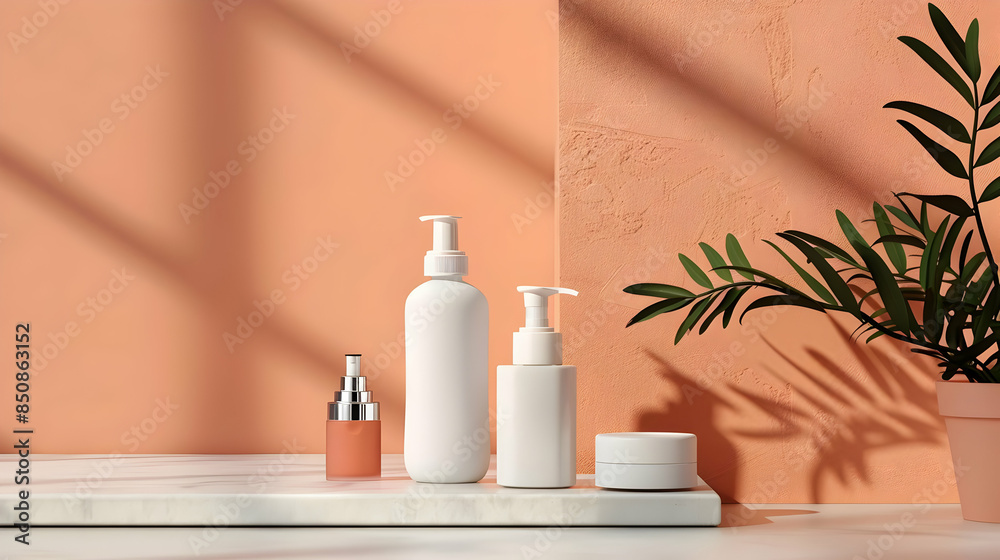 cosmetics mockup with skincare bottles