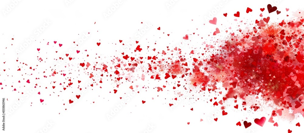 Red Heart-Shaped Confetti on White Background for Love Concept. Ideal for Web Banners, Posters, and Greeting Cards. Red Heart-Shaped Confetti on White Background for Love Concept. Ideal for Web Banners, Posters, and Greeting Cards.