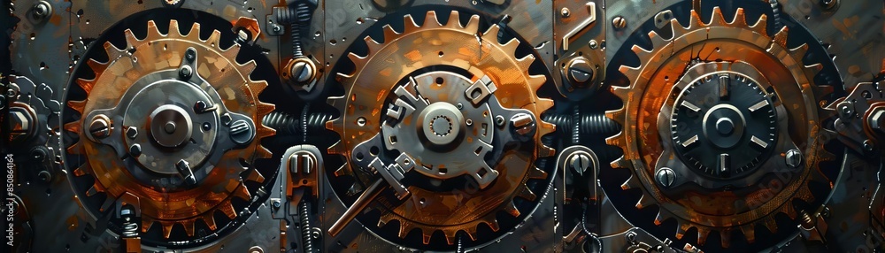 Close-up of rusty gears interlocked, suggesting industrial machinery or a clockwork mechanism. Close-up of rusty gears interlocked, suggesting industrial machinery or a clockwork mechanism.