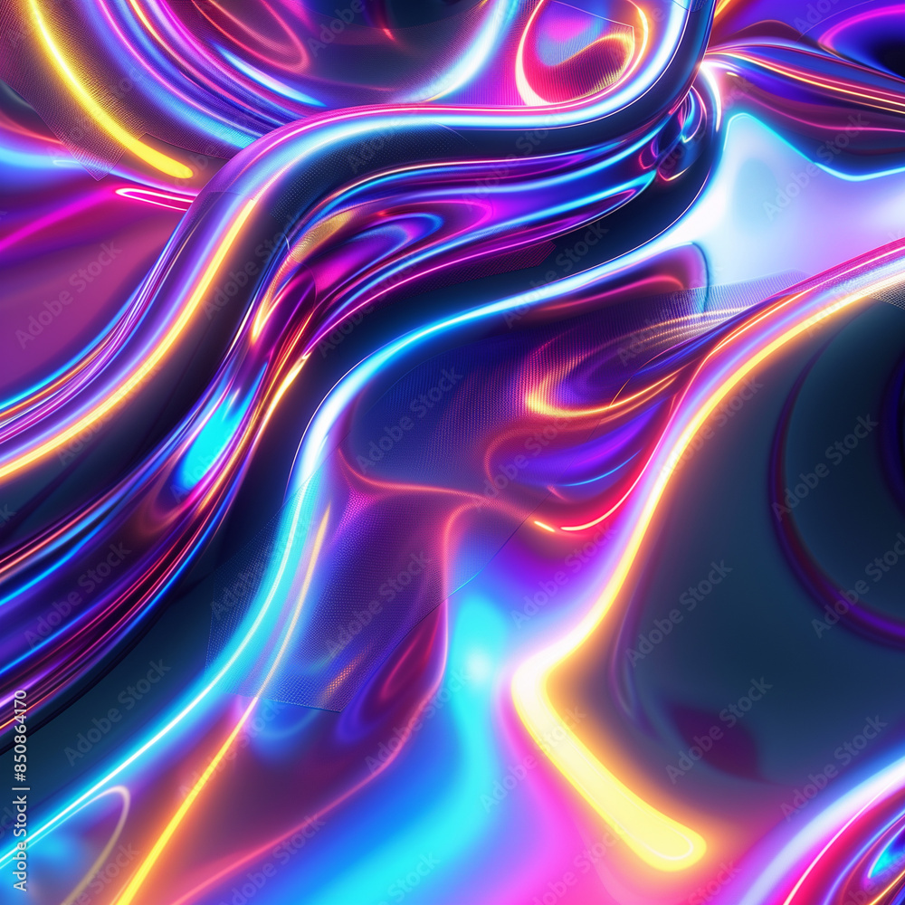 A digital rendering of an abstract, fluid shape with iridescent colors and reflections, set against a pastel blue background. The form is designed to resemble the interwoven structure of two intertwin A digital rendering of an abstract, fluid shape with iridescent colors and reflections, set against a pastel blue background. The form is designed to resemble the interwoven structure of two intertwin