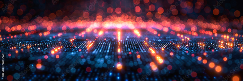 Abstract bokeh lights with digital wave effect Abstract bokeh lights with digital wave effect